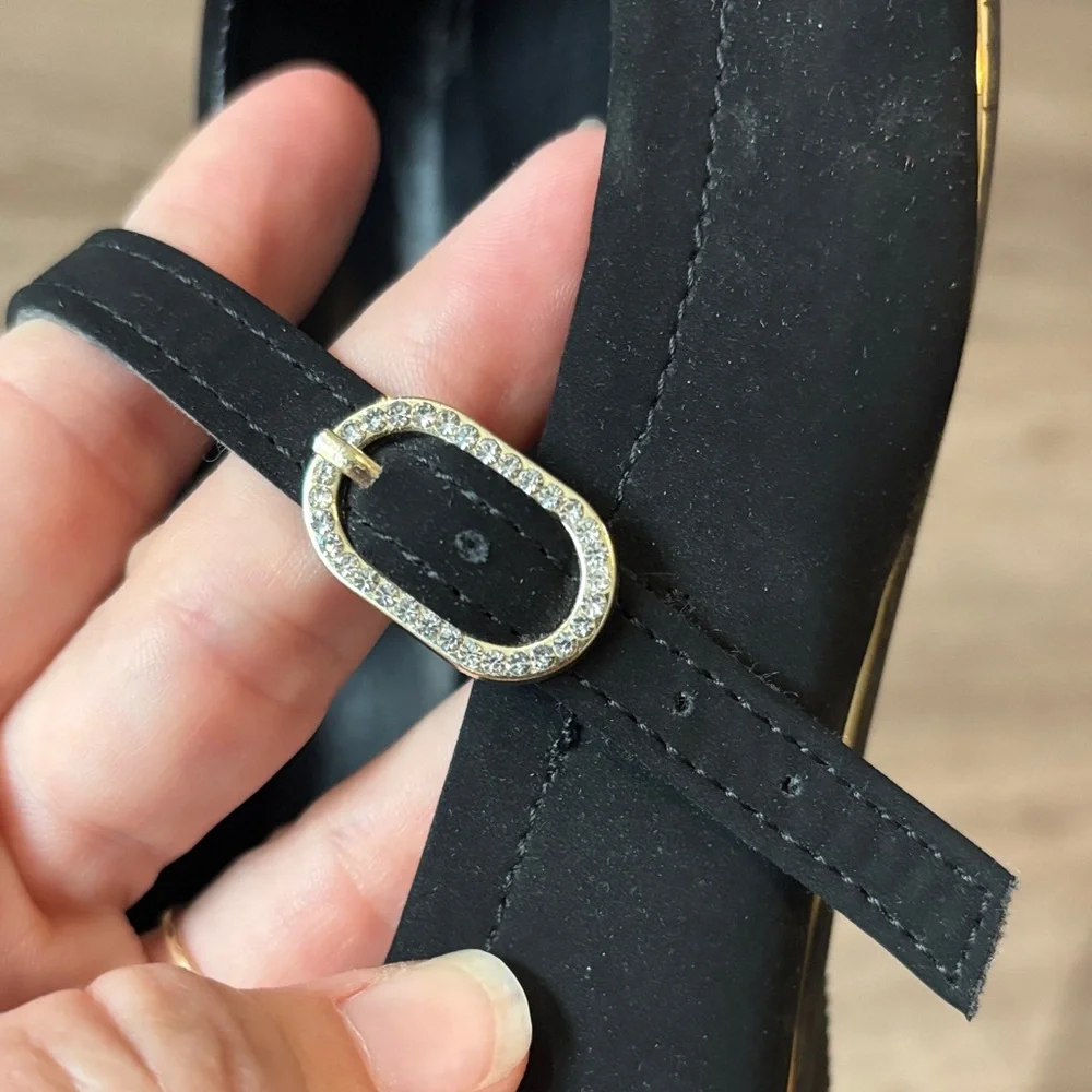Black Rivet Aoife Girls Mary Jane Black Velvet Flat Strap Dress Shoes